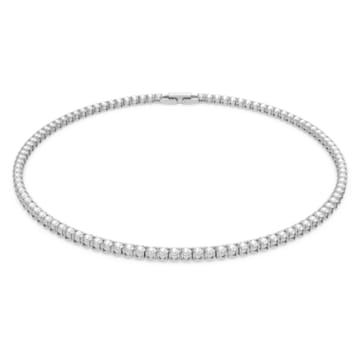 Tennis Deluxe necklace, Round cut, White, Rhodium plated