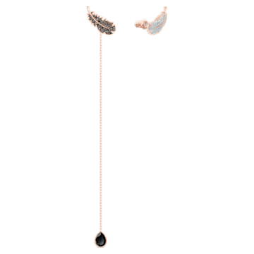 Naughty earrings, Feather, Long, Black, Rose-gold tone plated - Swarovski, 5495373