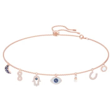 Collar Swarovski Symbolic, Luna, Infinity, mano, Evil eye y herradura, Azul, Baño tono oro rosa - Swarovski, 5497664