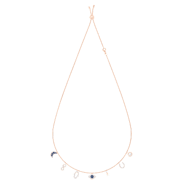 Collier Swarovski Symbolic, Lune, infini, main, œil porte-bonheur et fer à cheval, Bleu, Placage de ton or rosé - Swarovski, 5497664