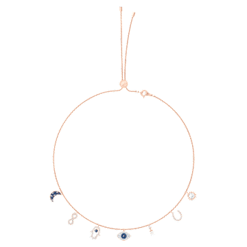 Swarovski Symbolic 項鏈, 月亮、無限符號、手、邪眼和馬蹄鐵, 藍色, 鍍玫瑰金色調 - Swarovski, 5497664