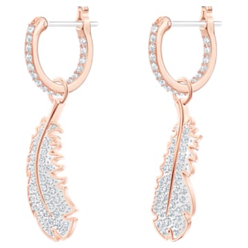 Nice Hoop Pierced Earrings, White, Rose-gold tone plated - Swarovski, 5497872