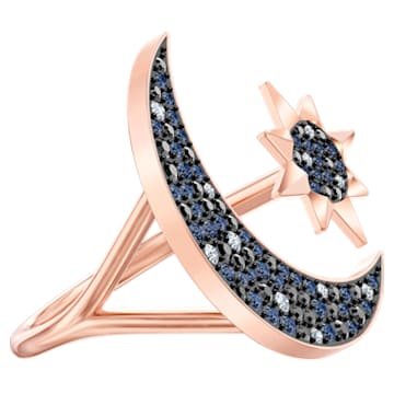 Swarovski Symbolic ring, Graduated crystals, Moon and star, Multicoloured, Rose gold-tone plated - Swarovski, 5499613