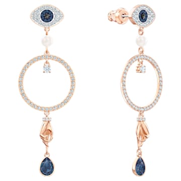 Swarovski Symbolic hoop earrings, Evil eye, Blue, Rose gold-tone plated - Swarovski, 5500642