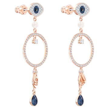 Swarovski Symbolic hoop earrings, Evil eye, Blue, Rose gold-tone plated - Swarovski, 5500642