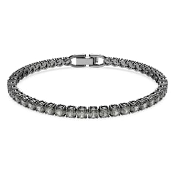 Matrix Tennis bracelet, Round cut, Gray, Ruthenium plated