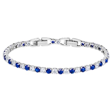 Tennis Deluxe bracelet, Round cut, Blue, Rhodium plated - Swarovski, 5506253