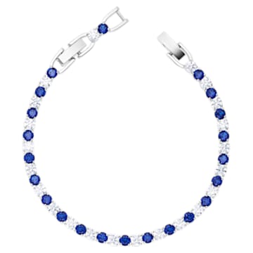 Tennis Deluxe bracelet, Round cut, Blue, Rhodium plated - Swarovski, 5506253