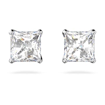 Stilla Attract stud earrings, Square cut, White, Rhodium plated