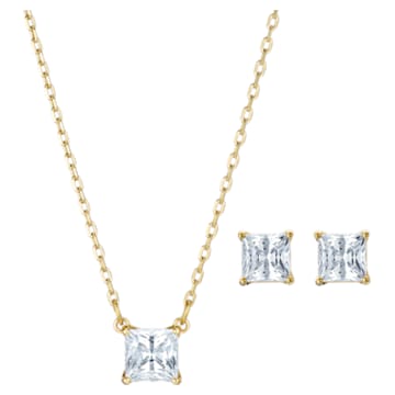 Attract set, Square cut crystal, White, Gold-tone plated - Swarovski, 5510683