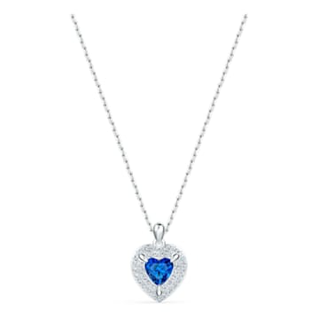 Colgante One, Corazón, Azul, Baño de rodio - Swarovski, 5511541