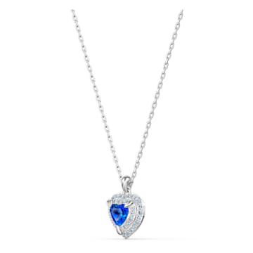 One pendant, Heart, Blue, Rhodium plated - Swarovski, 5511541