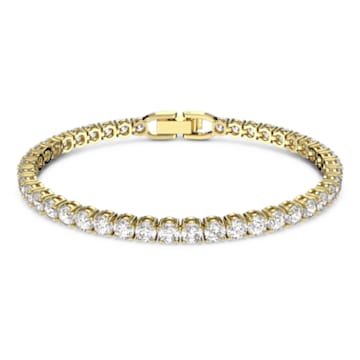 Tennis Deluxe bracelet, Round, White, Gold-tone plated - Swarovski, 5511544
