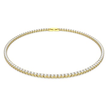 Tennis Deluxe Halskette, Rundschliff, Weiß, Goldlegierungsschicht - Swarovski, 5511545