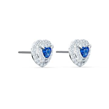 One stud earrings, Heart, Blue, Rhodium plated - Swarovski, 5511685