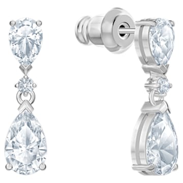 Attract earrings, Pear cut crystal, White, Rhodium plated - Swarovski, 5512393