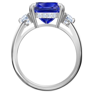 Attract Trilogy ring, Octagon cut, Blue, Rhodium plated - Swarovski, 5512566