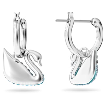Swarovski Iconic Swan hoop earrings, Swan, Blue, Rhodium plated - Swarovski, 5512577
