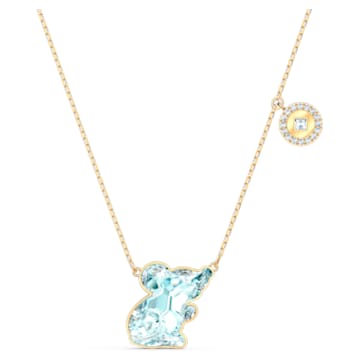 Chinese Zodiac Rat Necklace, Aqua, Gold-tone plated - Swarovski, 5512646