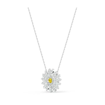 Eternal Flower pendant, Flower, Yellow, Rhodium plated - Swarovski, 5512660