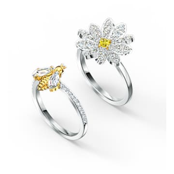 Prstan Eternal Flower, Komplet (2), Čebela in cvet, Rumena, Prevleka iz mešanih kovin - Swarovski, 5512661