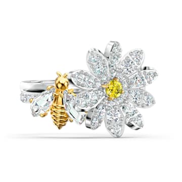 Eternal Flower ring, Set (2), Bee and flower, Yellow, Mixed metal finish - Swarovski, 5512661