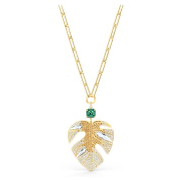 Tropical Leaf pendant, Leaf, Multicolored, Gold-tone plated - Swarovski, 5512695