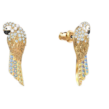 Tropical earrings, Parrot, Long, Multicolored, Gold-tone plated - Swarovski, 5512708