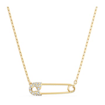 So Cool necklace, Safety pin, White, Gold-tone plated - Swarovski, 5512760