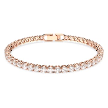 Tennis Deluxe bracelet, Round cut, White, Rose gold-tone plated - Swarovski, 5513400
