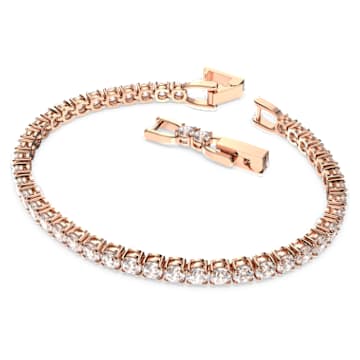 Tennis Deluxe Armband, Rundschliff, Weiß, Roségold-Legierungsschicht - Swarovski, 5513400