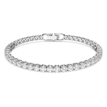 Tennis Deluxe armband , Kristallen met ronde slijpvorm, Wit, Rodium toplaag