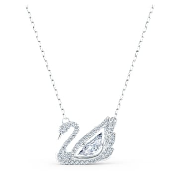 Swan necklace, Dancing swan, White, Rhodium plated | Swarovski