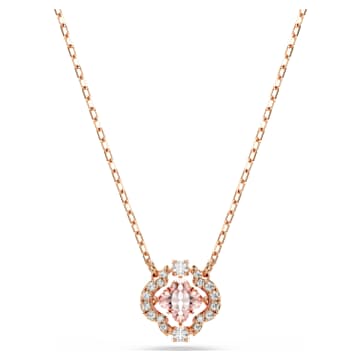 Una necklace, Clover, Pink, 18K rose gold finish | Swarovski