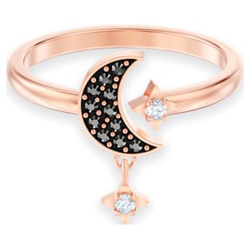 Bague Swarovski Symbolic, Lune et étoile, Noire, Placage de ton or rosé - Swarovski, 5515668