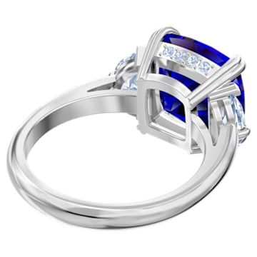 Attract Trilogy ring, Octagon cut, Blue, Rhodium plated - Swarovski, 5515711
