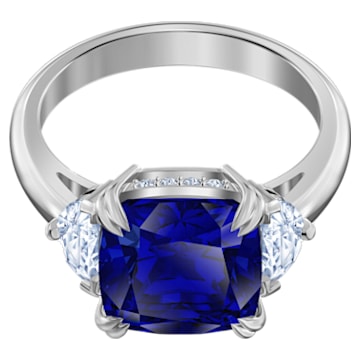 Attract Trilogy cocktail ring, Square cut crystal, Blue, Rhodium plated - Swarovski, 5515715