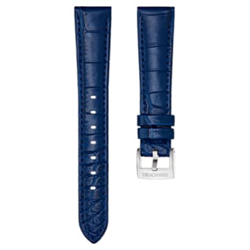 17mm watch strap, Leather with stitching, Blue, Stainless steel - Swarovski, 5516481