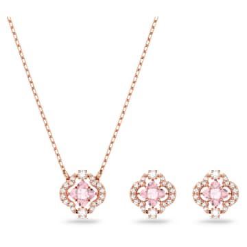 Parure Swarovski Sparkling Dance, Tailles variées, Trèfle à quatre feuilles, Rose, Placage de ton or rosé - Swarovski, 5516488
