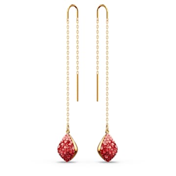 Fun drop earrings, Long, Red, Gold-tone plated - Swarovski, 5516585
