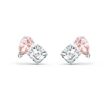 Attract Soul stud earrings, Mixed cuts, Pink, Rhodium plated - Swarovski, 5517118