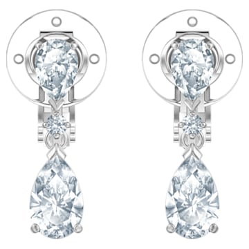 Palace clip earrings, Drop cut, White, Rhodium plated - Swarovski, 5517733