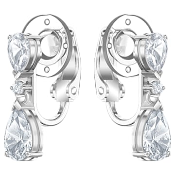 Palace clip earrings, White, Rhodium plated - Swarovski, 5517733