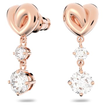 Lifelong Heart 水滴形耳環, 心形, 白色, 鍍玫瑰金色調 - Swarovski, 5517942