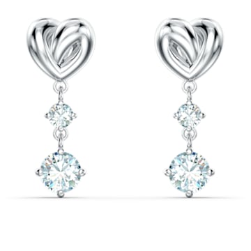Lifelong Heart earrings, Heart, White, Rhodium plated - Swarovski, 5517943