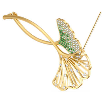 Stunning brooch, Gingko, Green, Gold-tone plated - Swarovski, 5518174