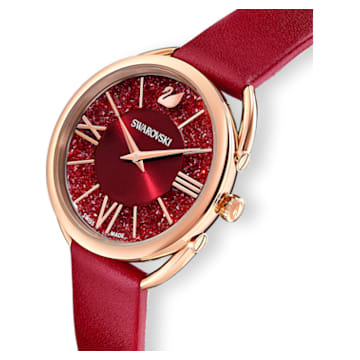 Crystalline Glam Uhr, Lederarmband, Rot, Roségoldfarbenes Finish - Swarovski, 5519219