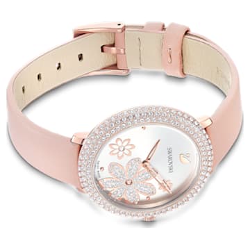Crystal Frost-horloge, Leren horlogebandje, Roze, Roségoudkleurig PVD - Swarovski, 5519223