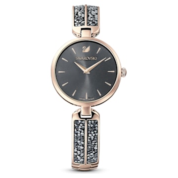 Dream Rock watch, Metal bracelet, Gray, Champagne gold-tone finish - Swarovski, 5519315
