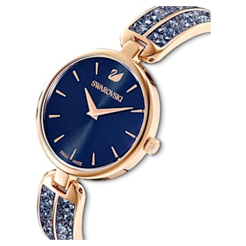 Dream Rock 手錶, 瑞士製造, 金屬手鏈, 藍色, 玫瑰金色潤飾 - Swarovski, 5519317